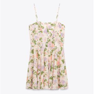 Zara Floral Mini Dress - Cream, Green, Pink, Purple